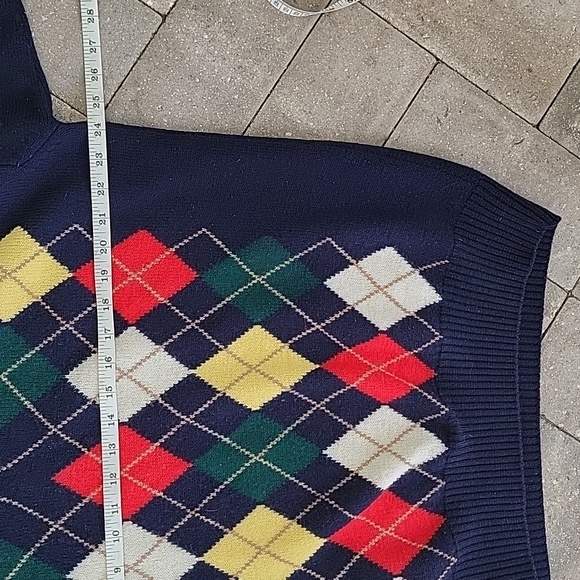 Greenwich Vintage 1980's Argyle Wool V Neck Sweater Sz XL Blue/Red/Green/Yellow - Picture 9 of 10